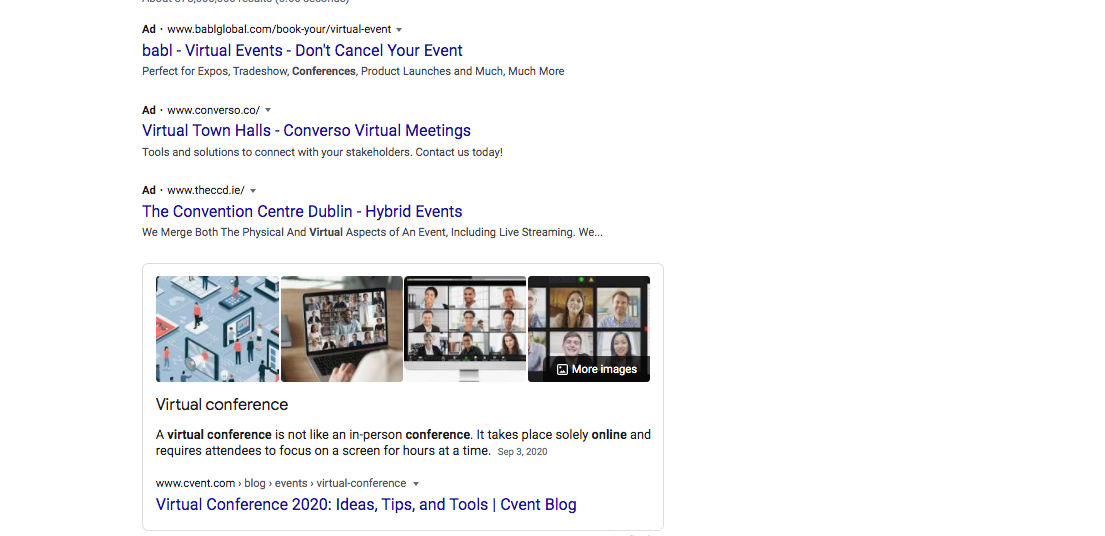 Virtual events and conferences search results