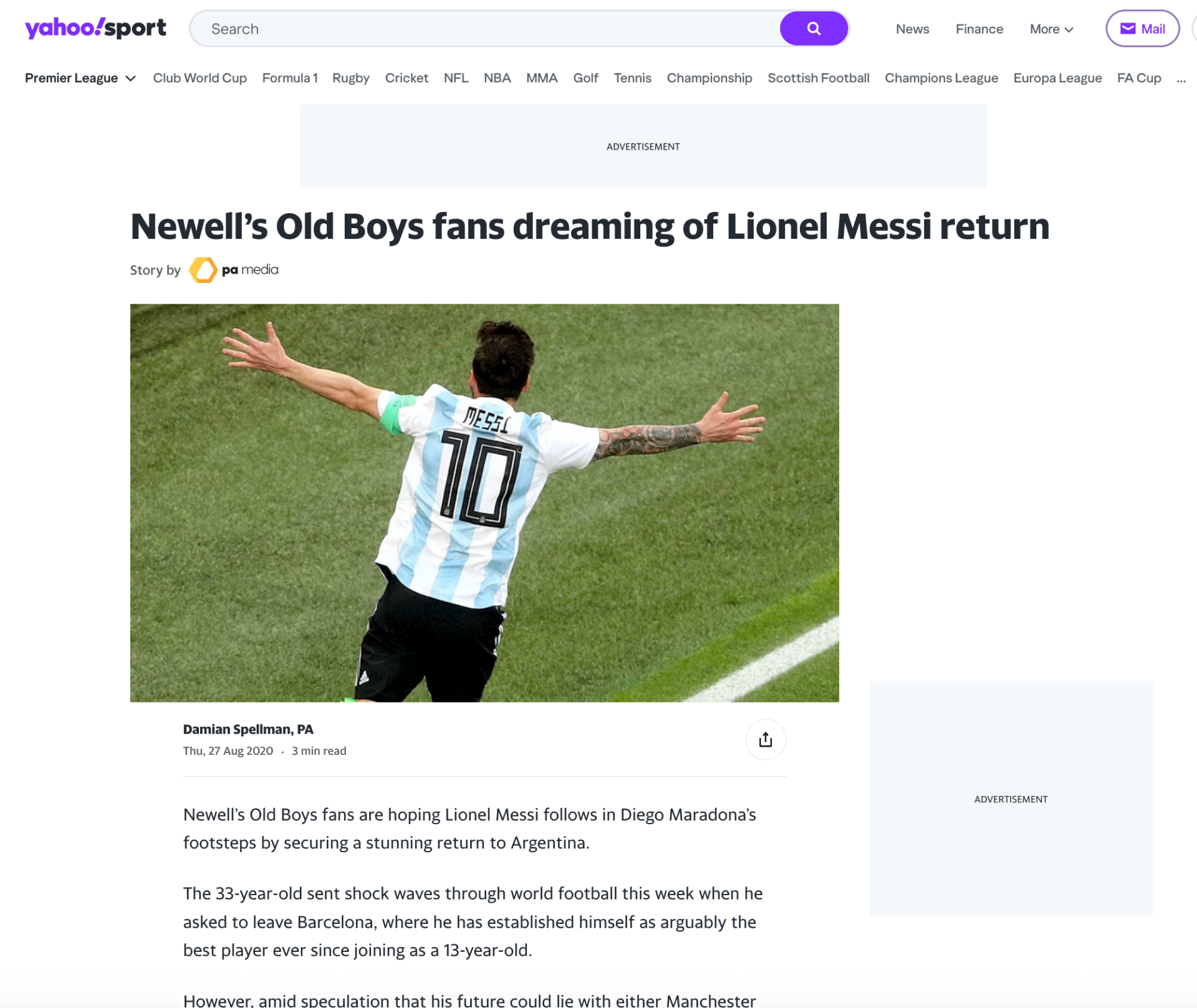 Yahoo Sports UK - Newell's Old Boys fans dreaming of Lionel Messi return